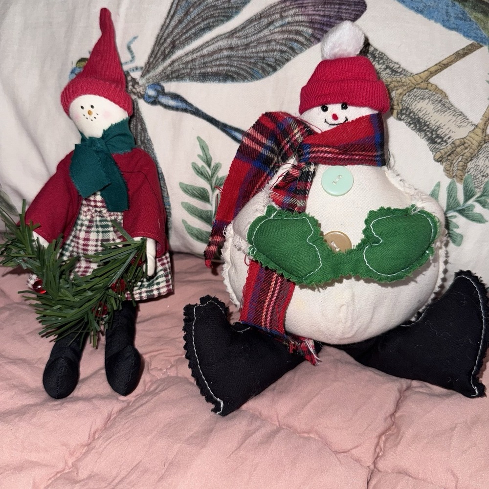 Christmas Handcrafted Snowmen Shelf Sitters Patchwork Folk Stitched